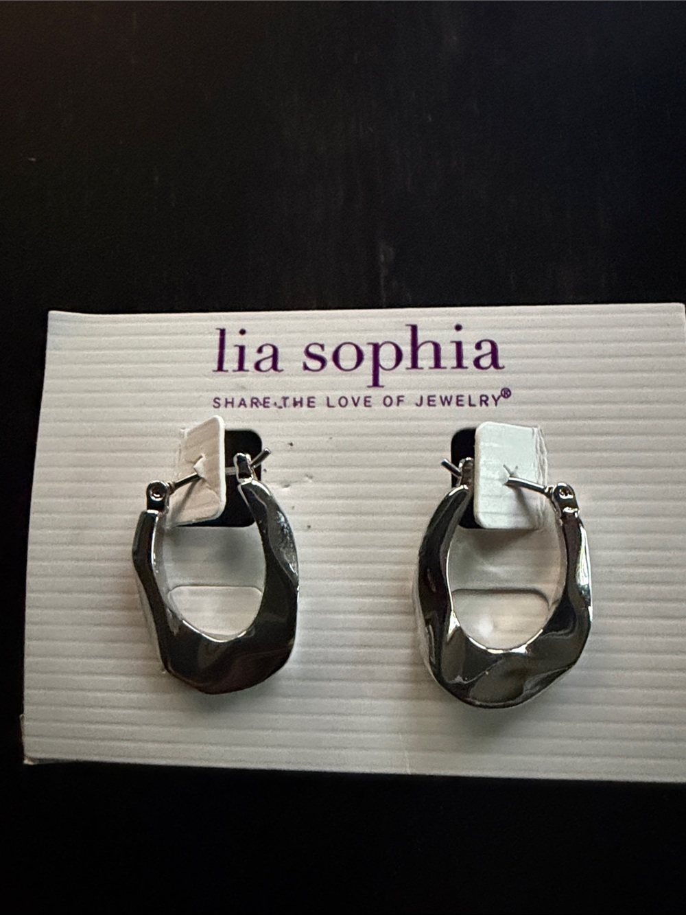 NWT - Lia Sophia Silver Sculpted Hoop Earrings
